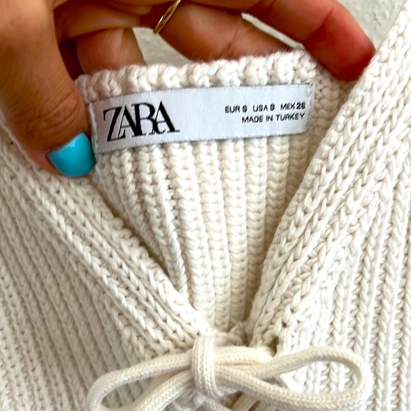 ZARA white knitted top women’s size small with adjustable tie front - Picture 3 of 4